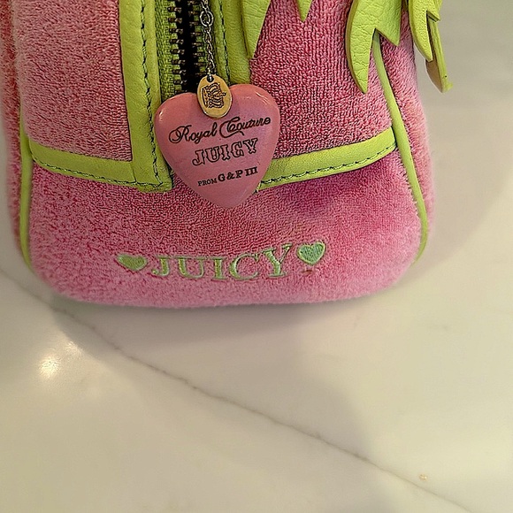 Vintage Juicy Couture Pink and Green Satchel Y2K Terry Bowling Bag - Picture 8 of 15